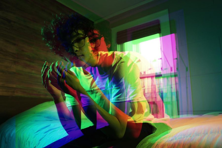 Model Dominic Chiari poses in bedroom
